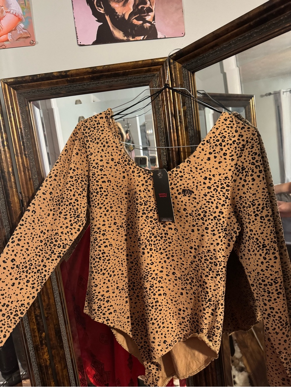 Levi's Women's Leopard-Print Long Sleeve Scoop Neck Top - Tan & Black